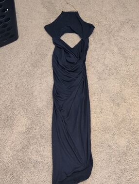 Dark Blue Halter Cutout Evening Dress